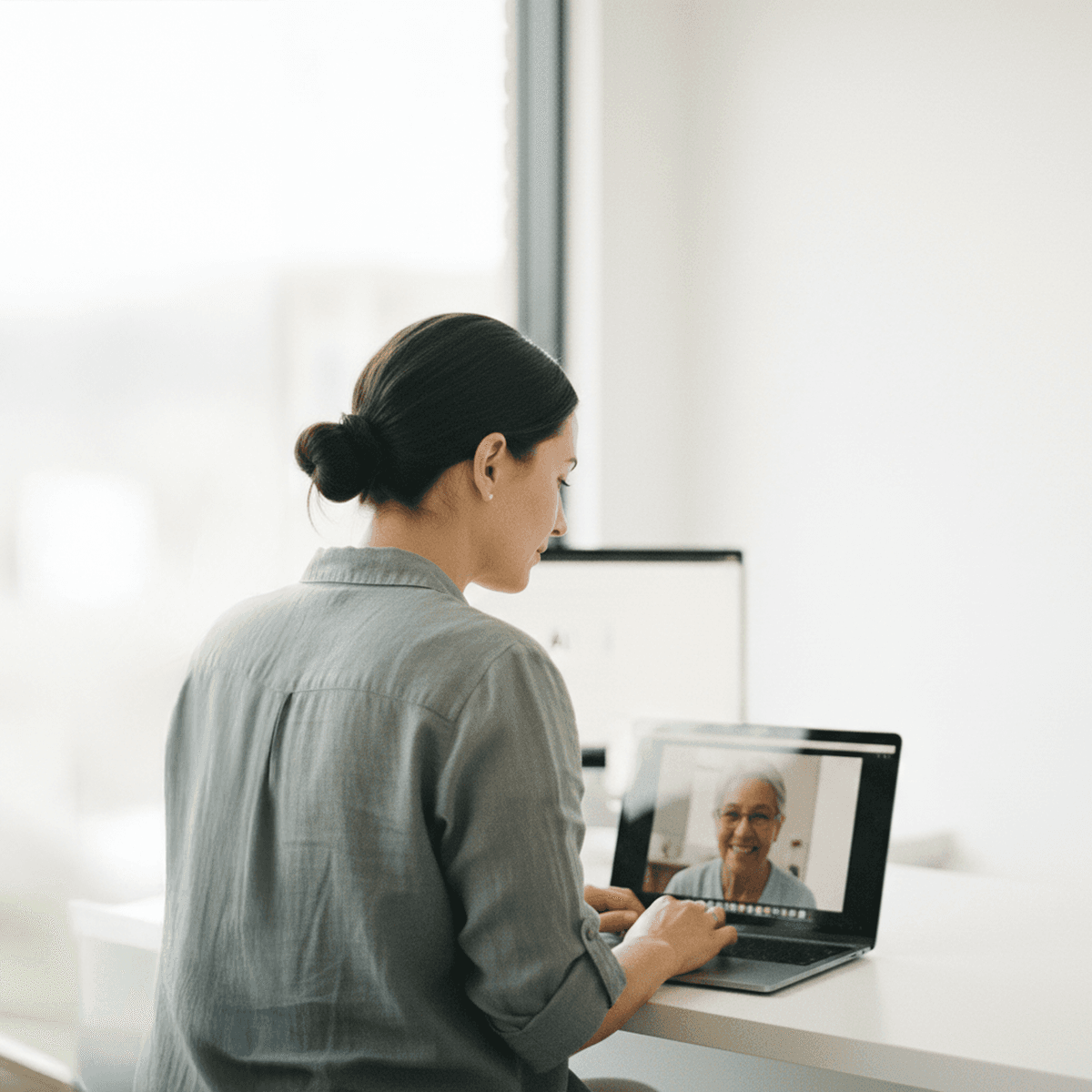 Allied health professional conducting a video consultation